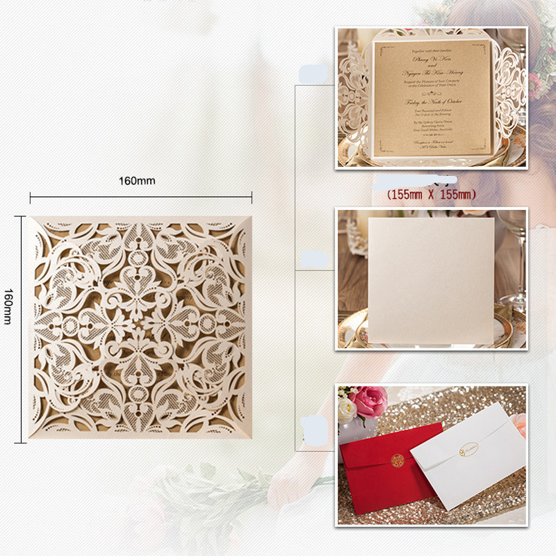 1pcs Sample Gold White Black Laser Cut Rose Flora Wedding Invitations Card Elegant Lace Envelopes & Seals Event & Party Supplies (3)